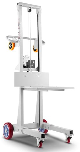 VEVOR Carrello Elevatore a Verricello, Altezza di Sollevamento di 130 cm, Carrello Elevatore a Transpallet Manuale con Capacità di 181,43 kg, con Ruote e Piastra Regolabile di Sollevamento