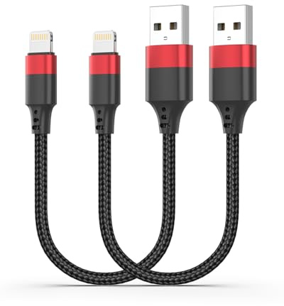 Bkduice USB to Lightning Cable 20CM, 2Pack Black Short Lightning Cable 0.2M, MFi Certified iPhone Charger Cable Short Compatible for Apple iPhone 14 13 12 11 Pro Max Mini 8 7 6S Plus SE XS XR