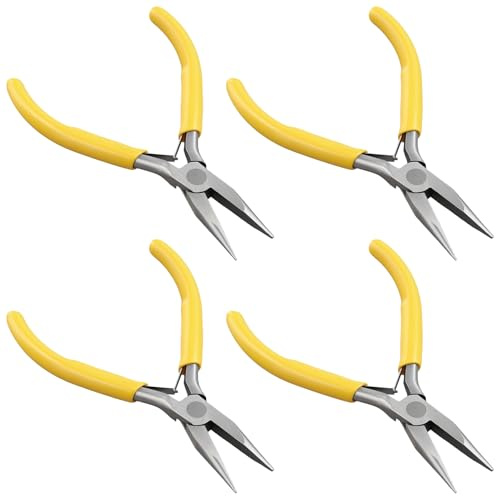 SENJEOK 4 Pcs 13cm Needle Nose Plier, 5 Inch Small Long Nose Plier with Yellow Handle for Jewelry Making, Repair Handicraft DIY