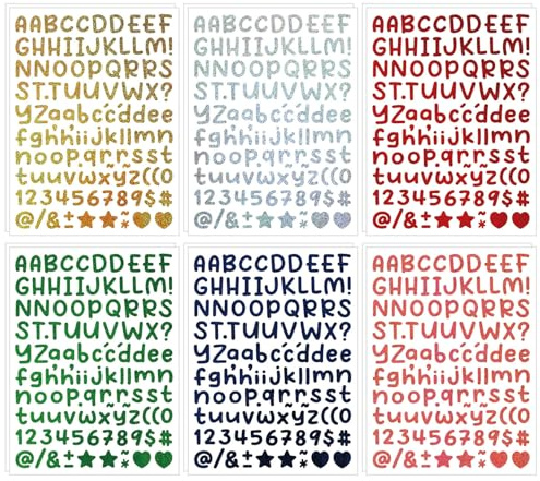 12 Sheets Glitter Alphabet Stickers 0.5 Inch Gold Silver Red Green Blue Pink Letter Number Stickers for Scrapbooking Journaling Card Making DIY Crafts Planner Decoration