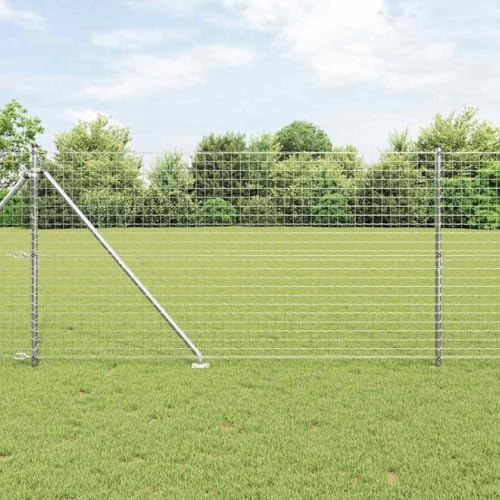 Griglia per prato a doppia asta,recinzione con palo argento 1,4 x 10 m acciaio