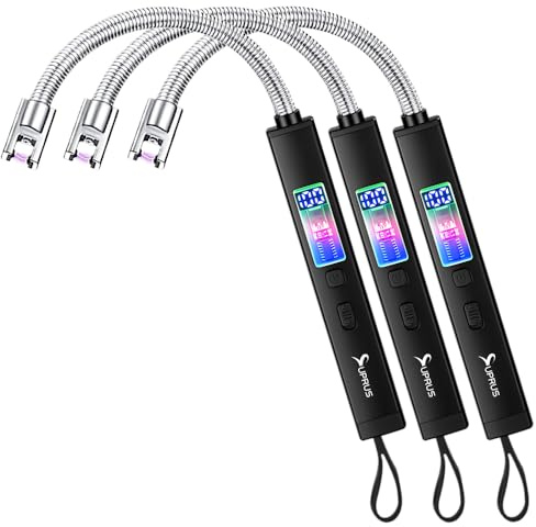 SUPRUS Allume-bougie électrique, coupe-vent, rechargeable, USB-C, avec affichage numérique, éclairage ambiant, interrupteur de sécurité à 360 °, col flexible, sans flamme, plasma