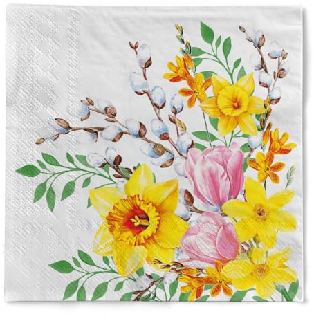 Mank Tissue Serviette Antje 40 x 40 cm oder 33 x 33 cm – 3-lagig, 100 Stück, weich & reißfest, extra saugstark, Blumenmotiv Frühling Sommer Blumenwiese Floral, Papierservietten (40 x 40 cm)