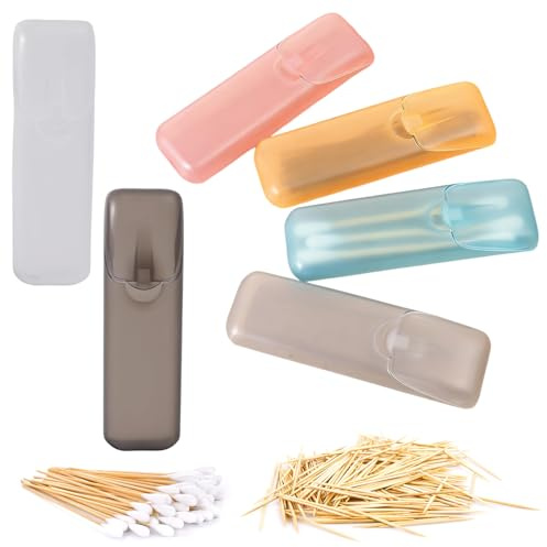 SamHeng 6 Pcs Mini Toothpick Holder, Translucent Portable Pocket Size Cotton Swab Holder Dental Floss Box Multipurpose Ear Pick Jewelry Tiny Spoons Storage Container for Outdoor Travel Daily Use