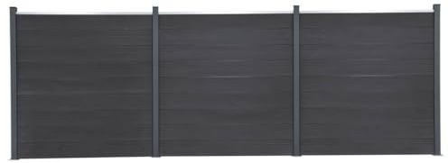 WPC - Set di elementi di recinzione grigi 526 x 186 cm come recinzione da giardino e protezione privacy per una maggiore privacy e sicurezza, design a doppio lato resistente alla ruggine con effetto