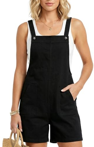 Supcomsta Womens Dungarees UK Ladies Dungarees for Women Short Summer Backless Rompers with 4 Pockets (UK, Alpha, L, Regular, Regular, Black)