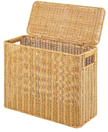 LN COZY CORNER Narrow and Tall Storage Basket with Lid Woven Magazine Holder with Handle Slim Gap Organizer Corner Storage Bin for Bathroom Toilet Paper Kitchen Utensils Living Room Toys & Sundries