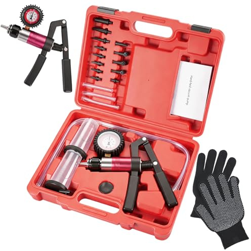 RUIZHI Vakuumpumpe Set, Bremsenentlüftungsgerät Unterdruckpumpe | Handvakuumpumpe mit 63,5 mm Manometer Bremsentlüfter für Bremsentlüftung und Systemdiagnose Bremsflüssigkeitstester