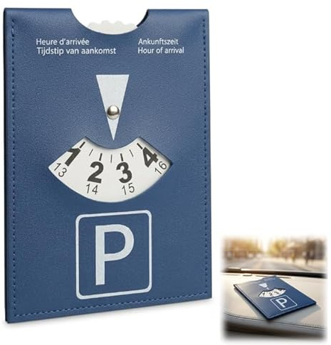 XINML Disco de Estacionamiento Piel Azul 11x15cm Zona Azul Homologado Coche Accesorio Interior Lujo Cuero Sintético para Automóvil Caravana Camión Ligero Robusto Horario Aparcamiento