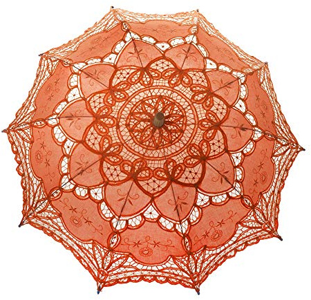 TopTie Vintage Orange Lace Parasol, Wedding Bridal Umbrella, Photograph Parasol, Party Decorations Supplies