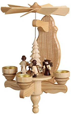 Volkskunstwerkstatt Unger Wandpyramide - Hängepyramide Waldleute inkl. 3 Teelichtaufstecker - Original Erzgebirge® #0886/T