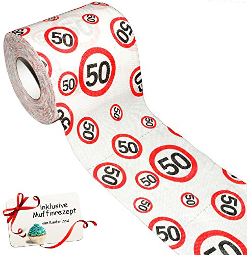alles-meine.de GmbH 1 Rolle Toilettenpapier - 50. Geburtstag/Happy Birthday - 25 m - Verkehrsschild - WC Klopapier Klopapier - lustig Klorolle große Rolle/fünfzigster -..
