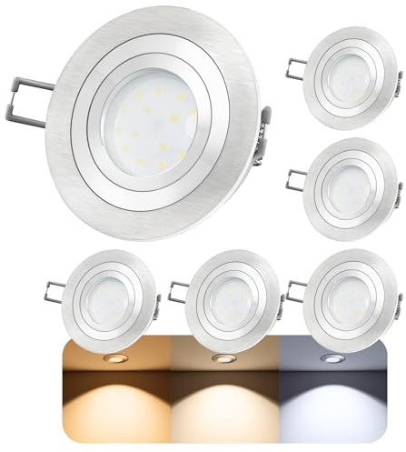 SSC-LUXon 6 Stück RF-2 LED Einbaustrahler Set flach 230V - Einbauspot schwenkbar mit 4W LED Modul LumiFLEX Lichtfarbe warm/neutral/kalt - kein Trafo nötig