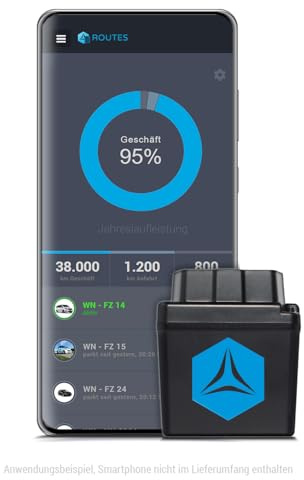 Elektronisches Fahrtenbuch GPS Tracker mit EU SIM Karte OBD2 ohne ABO | Finanzamt anerkannt, 6 Monate Software inklusive, Plug&Play keine monatlichen Kosten - Made in Germany