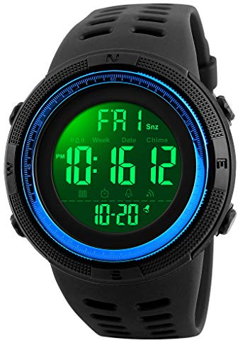 TONSHEN Herren Sport Uhr Wasserdicht LED Tactical Militär Armbanduhr Plastik mit Silikon Modisch Digital Uhr Quarzuhr Doppel Zeit Kalender Alarm Stoppuhr EL Licht Uhren für Männer Jungen