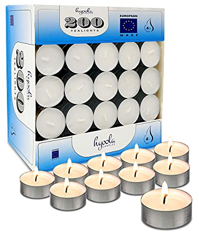 Hyoola Bougies Chauffe Plat - Pack de 200 Bougies en Vrac - Lot Bougies Chauffe Plat - Bougies Blanches Chauffe-Plat Fabriquées en Europe - 4 Heures