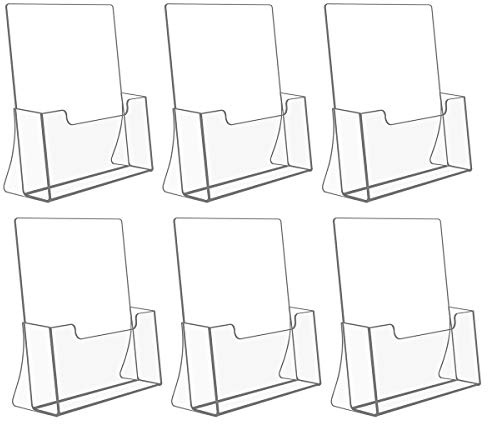 NIUBEE 6 Pack Acrylic Brochure Holder 8.5 x 11 inches, Clear Acrylic Literature Holder Plastic Flyer Display Stand, Acrylic Countertop Organizer for Magazine, Pamphlet, Booklets, Menu, Journals