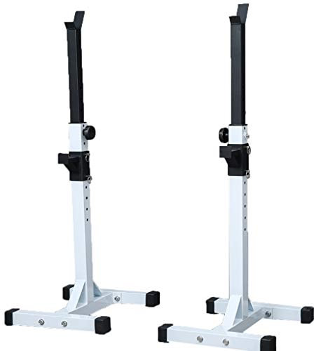 Hantelbänke Squat Rack Bankdrücken Herren Fitness Langhantel Rack Multifunktionsregal Einstellbare Halterung Home Indoor-Fitnessstudio Krafttrainingsstand Color : Weiß, Size : 53 * 54*(95~147) cm