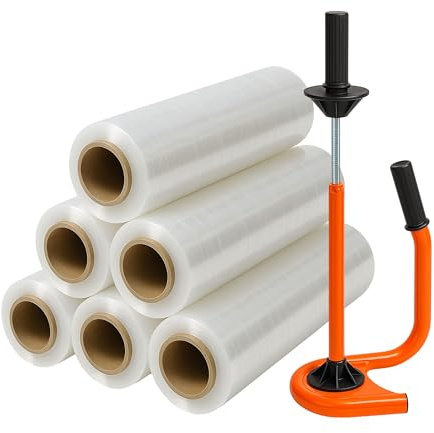Freiziel® Profi Abroller Orange + 6 Rollen 2,5 kg Stretchfolie transparent 23 my