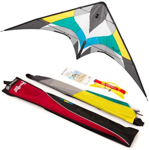 HQ 116784 - Maestro III Aqua, Zweileiner Lenkdrachen Allround, ab 14 Jahren, 95x220cm, inkl. 70kp Dyneemaschnüre 2x25m auf Winder mit Schlaufen, 2-5 Beaufort