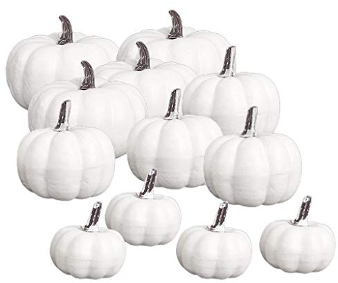 Harilla 12Pcs Realistische Ernte Kleine Weiße Mini Kunstschaum Kürbisse für Halloween, Und Dekoration