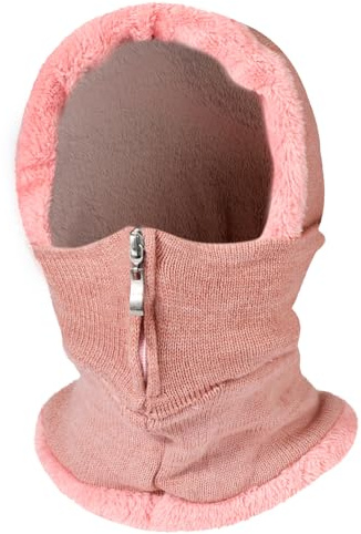 TAGVO Stickad varm balaklava-hatt, mjuk elastisk halsdamask snood öronvärmare, tjock fleecehuva cykling ansiktsskydd hatt, män och kvinnor vindtät termisk löpning skidmask för utomhussport, Rosa, one