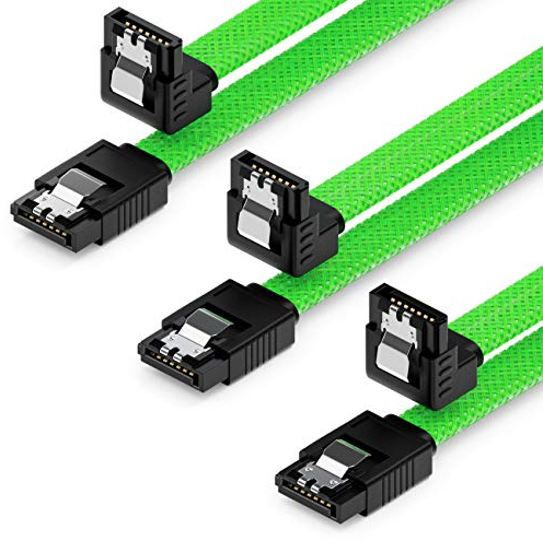 deleyCON 3x 50cm SATA 3 Nylon Cavi Set Cavo Dati 6 Gbit/s Cavo di Collegamento Cavo di Attacco Scheda Madre HDD SSD Disco Rigido 1 Spina S-ATA a 90° Verde