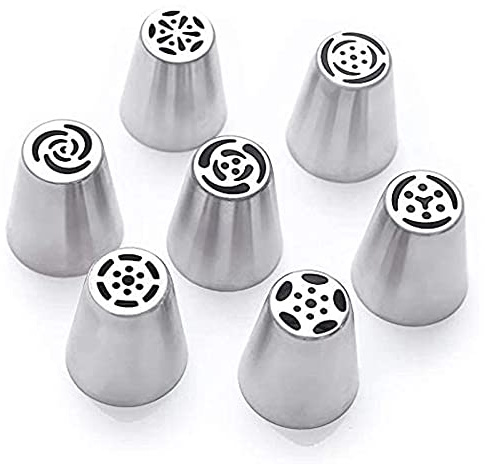 Russian Piping Tips Set, Xfaiz 7PCS Stainless Steel Cake Cupcake Decorating Supplies Kit Flower Frosting Tips DIY Icing Piping Tips for Cake Decorating (7PCS)