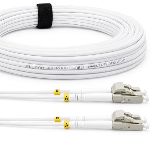 Elfcam® - 10m LC/UPC zu LC/UPC OM3 Multimode Duplex 50/125um LSZH Glasfaserkabel (Optisches Jumper), Farbe Weiß,10Meter