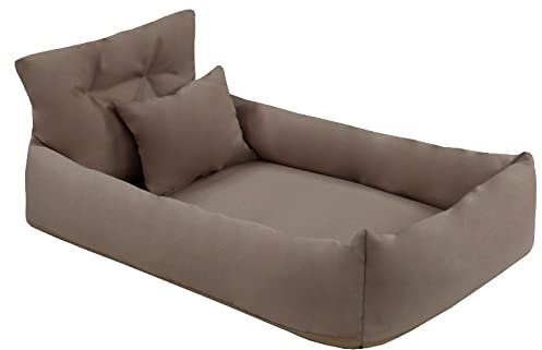 Juelle Orthopädisches Hundebett Kunstleder Hundesofa mit Orthopädischer Matratze für Große Hunde Abnehmbarer Bezug, Maschinenwaschbar, Hugo L-XXL (120x85 cm, Brüder Beige)