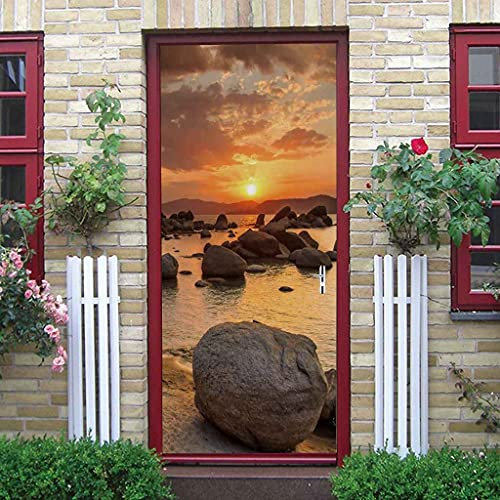 CBWRAW 3D Türtapete Türposter Wandbild Applikationen Selbstklebend Vinyl Strand-Riff-Landschaft Abnehmbare Türaufkleber Für Innentür Wohnzimmer Küche Schlafzimmer Badezimmer Kinderzimmer 77x200cm