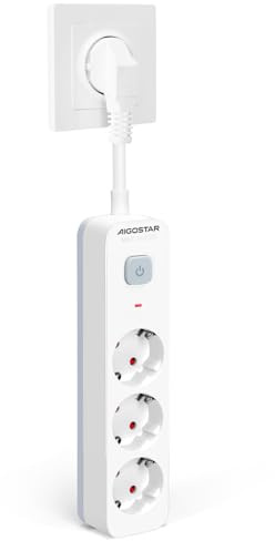 Aigostar Grenuttag, 3-uttags förlängningsuttag, Grenuttag med flera uttag och strömbrytare, Vit
