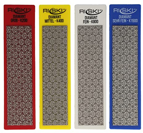 RiSki Diamant Premium Profi Ski Feile 4er Set 100x25mm, Korn 200, Korn 400, Korn 800, Korn 1500