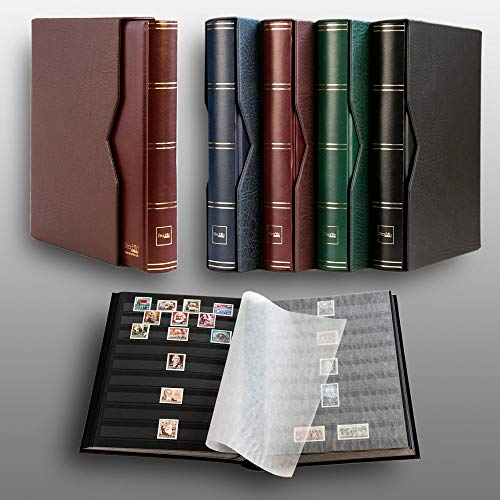 Prophila 60 Schwarze Seiten Briefmarkenalbum wattiert mit Kassette braun