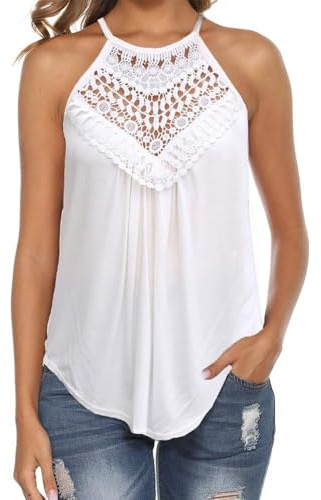 KBRPEY Canotte Donna Estive Tank Top Halter Canotta Elegante Maglietta con Pizzo all'Uncinetto Camicia Estiva Abbigliamento Casual Cotone Traspirante Magliette Senza Maniche Cerimonia