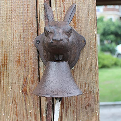 Türglocke Gusseisen Glocke Manuell Gegossene Türklingel Aus Eisen, Schild mit Hase, Große Hängende Glocken 10cm, Wandskulptur-Serviceglocke für Patio Ranch Lebensmittelgeschäft