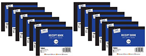 M1SS Multiple Packs of Receipt Book with Carbon Sheets 1 – 80 Pages Numbered Set Professional Invoice Pads Duplicate Invoice Books Includes Text - 'Date', 'Received from', 'The Sum of’ (12 Books)