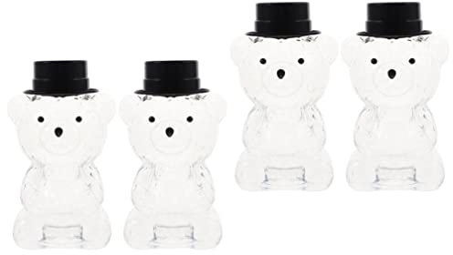 PAREKS Lot de 4 bouteilles de jus en forme d'ours - 500 ml - En plastique - Bouteilles à miel vides avec couvercle rabattable pour le stockage et la distribution