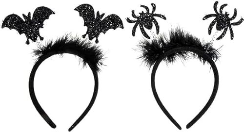 Fledermaus Haarreif Damen, Spinne Haarreif Damen, Vampir Haarreifen, Bat Headband, Fledermaus Spinne Ohren mit Glitzereffekt, Karneval Fasching Halloween Party Kostüm Grusel Horror (A)