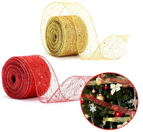 2 Pièces Rouleaux de Ruban Décoratif de Noël 20M pour Décoration de Sapin