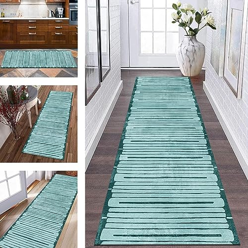 Läufer Teppich Küche Langer Flur Rutschfester Küchenteppich Teppichmatten 120 x 500 cm Küchenläufer Türkis 3D Korridor Teppichläufer Waschbar Meterware Flurläufer Wohnzimmer Schlafzimmer BRE