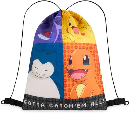Pokemon väskor med dragsko för barn Pikachu simning väska anime sträng ryggsäck tonåringar skola PE kit resa strand semester sport gym, mång, 42x32x1cm