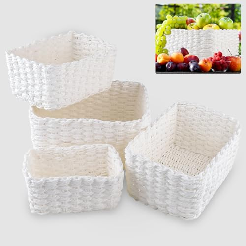 Aufbewahrungskorb, Revivoer 4er Set Korb Aufbewahrung für Wickelkommode, Stapelbare Geflochten Storage Basket für Organizer Badezimmer Kinderzimmer Wohnzimmer (Blanc)