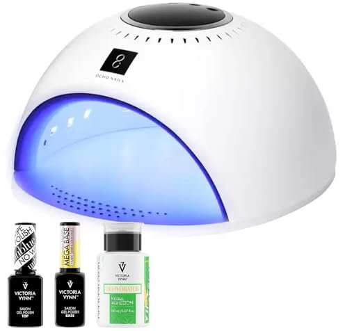 Ensemble Manucure Professionnel Ocho Nails & Victoria Vynn: Lampe UV LED 84W, Déshydrateur, Top & Base Gel - Kit Complet pour Ongles Parfaits