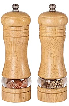 CTCOIJRN Juego de molinillos de Sal y Pimienta, salero y pimentero Recargables manuales de Madera, con Molinillo de cerámica de Grosor Ajustable, for Sal Marina, Chile y sésamo