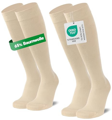 Lot de 2 paires de chaussettes de contention avec compression - 65 % coton - Chaussettes de compression pour homme et femme - Bas de contention sans coutures gênantes, 35-38