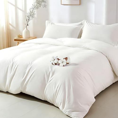 ComfortAce Bettbezug 200x200 cm aus 100% Baumwolle (200 TC) – Weiß, ohne Kissenbezug, mit Reißverschluss & Eckbändern, Oeko-Tex Zertifiziert, allergikerfreundlich, pflegeleicht