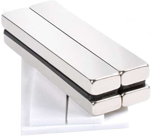 Powerful Neodymium Bar Magnets, 60x10x5MM Heavy Duty Magnet with Double-Sided Adhesive, 4Pack Rectangular Rare Earth Magnets for Science,Fridge, DIY, Garage, Kitchen,Craft, Office,6Pack