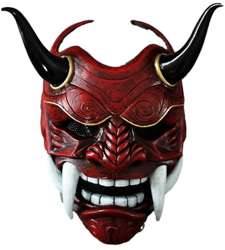 JOYARCH Japanische Samurai Prajna Maske - Volles Gesicht Dämonen Oni Maske - Bemalte Abnehmbare Requisiten für Halloween Cosplay Kostüm