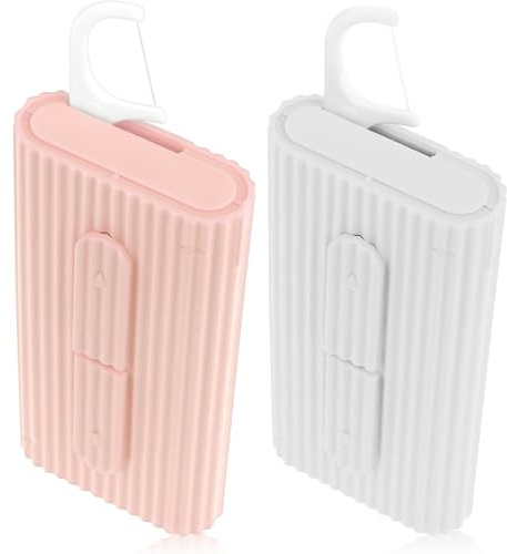 WLLHYF Portable Dental Floss Case with 10 Floss Picks (White+Pink) | Travel Flosser Dispenser Storage Cases, Refillable Holder Boxes for Teeth Clean